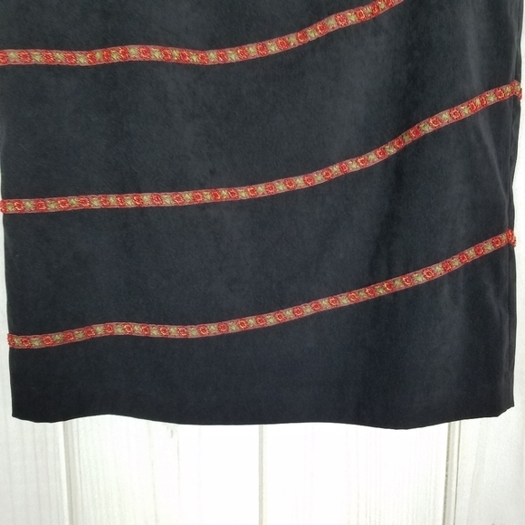 90's Y2K Vintage Silk Club Black Striped Floral Beaded Skirt Petite - Picture 5 of 8